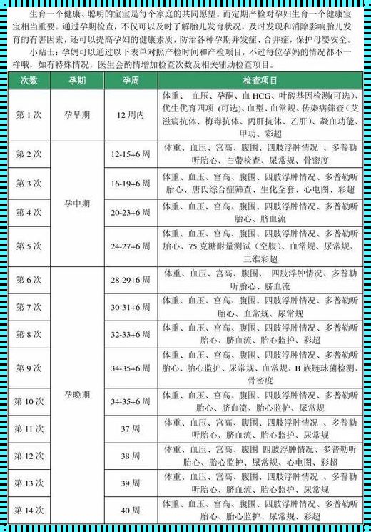 怀孕1-10月检查表：母婴健康的守护神