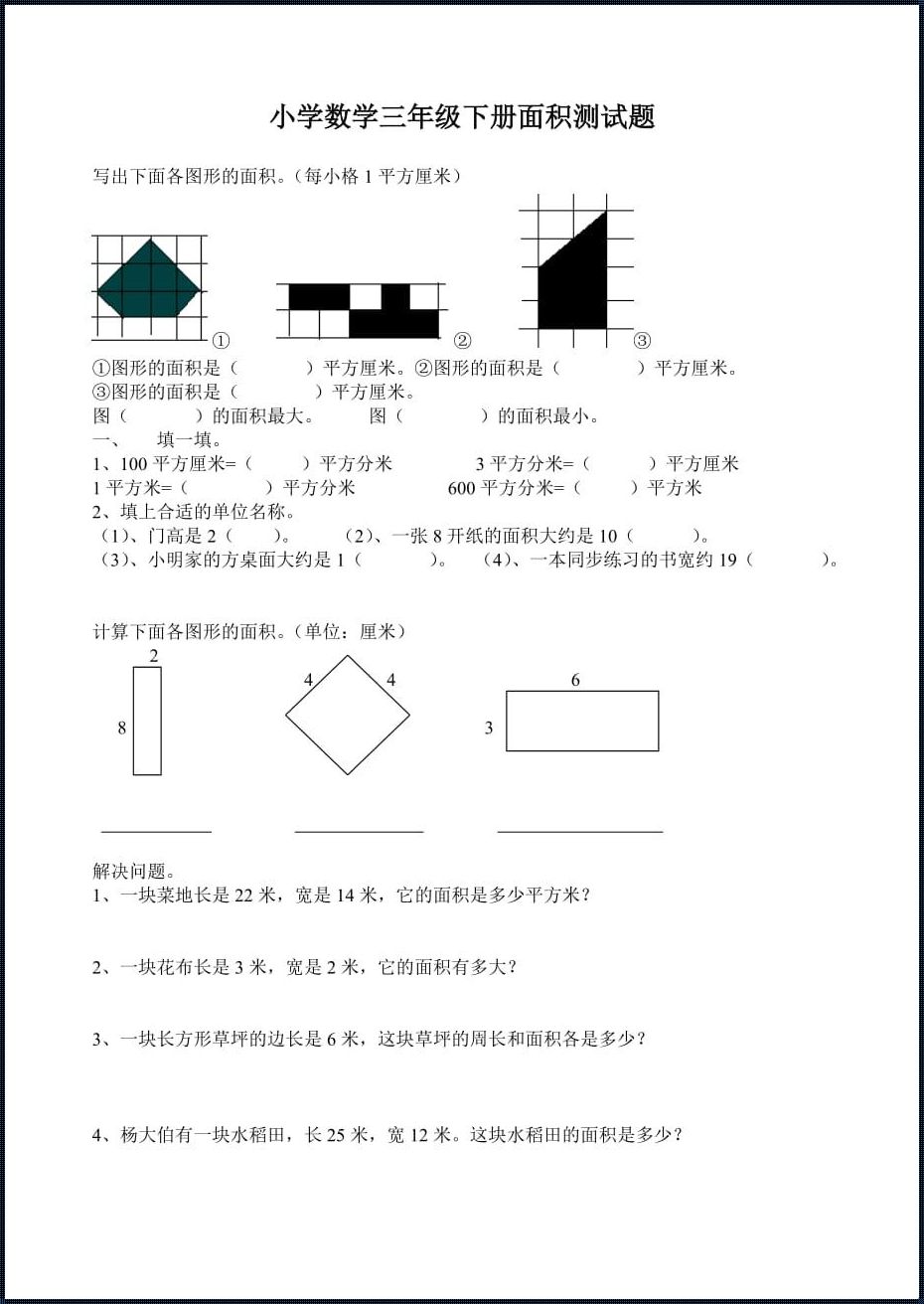 小学三年级面积经典题型解析——探究数学之美