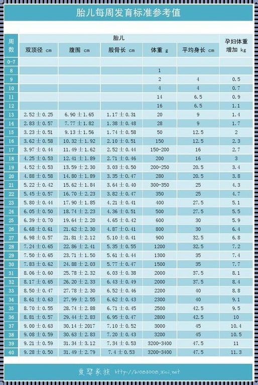 孕期胎儿大小正常参考值：一份温馨的分享