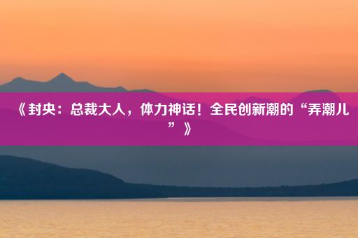 《封央：总裁大人，体力神话！全民创新潮的“弄潮儿”》